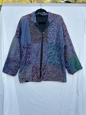 Vintage Silver Stream Jacket One Size Folk Art Patchwork Cottagecore Boho Cotton